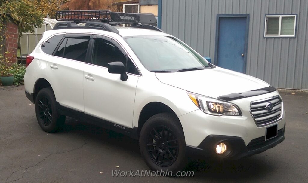 Subaru Outback with Primitive Racing's lift kit installed.