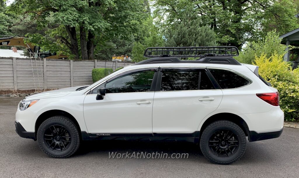 New all-terrain tires on the Outback.